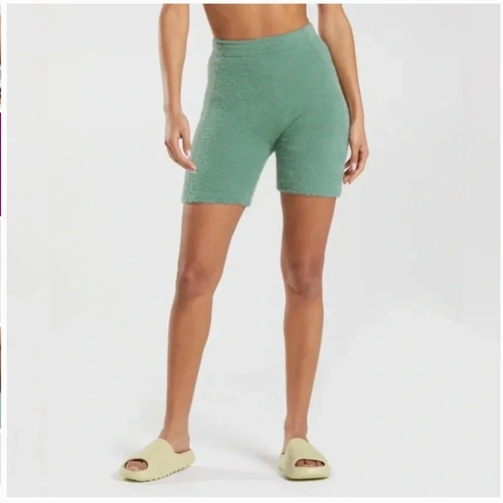 Gymshark x Whitney Simmons Eyelash Knit Shorts Women's Med Green Fuzzy Athletic